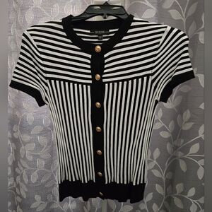 Guess Monochrome Striped Knit Top